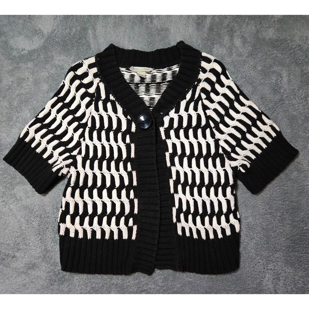 Gillian Nicole Chunky Knit Cardigan Sweater | Black & White | Size Medium